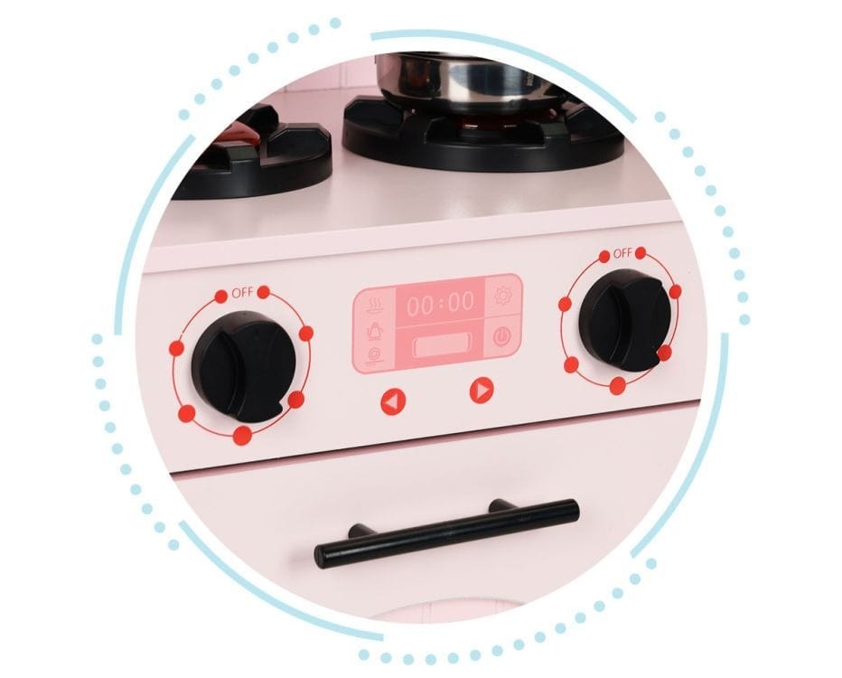 Pink Wooden Play Kitchen with Oven, Burners, Microwave and Accessories