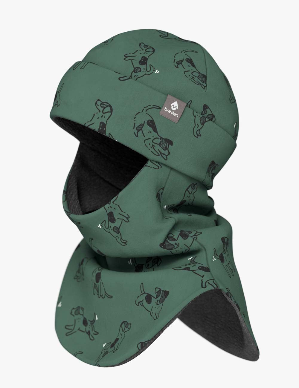 Merino Balaclava For Kids BREM - Green Dogs